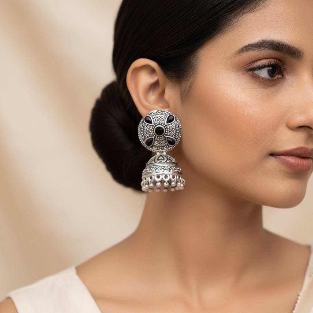 Royal Rajwada Jhumka earrings (Black)