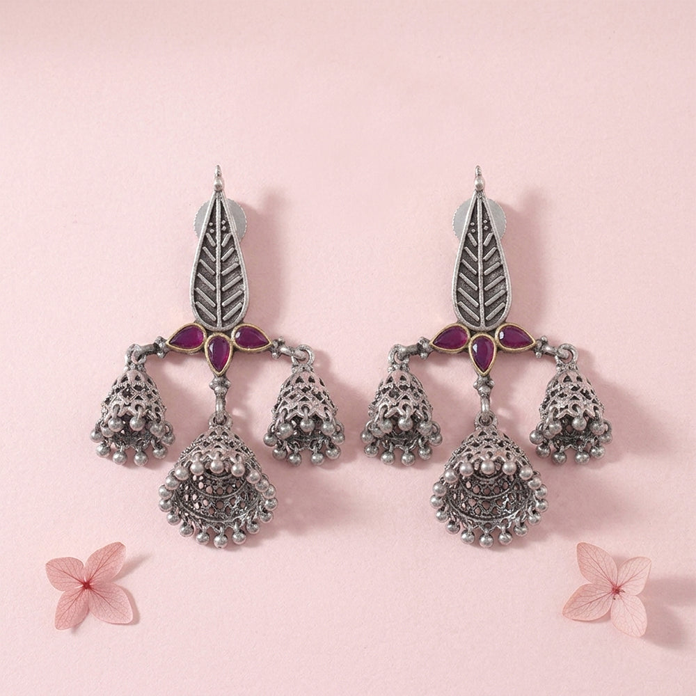 Tri-Leaf Jhumki earrings (Red)
