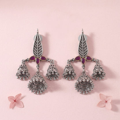 Tri-Leaf Jhumki earrings (Red)