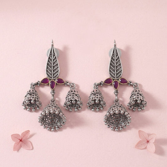 Tri-Leaf Jhumki earrings (Red)