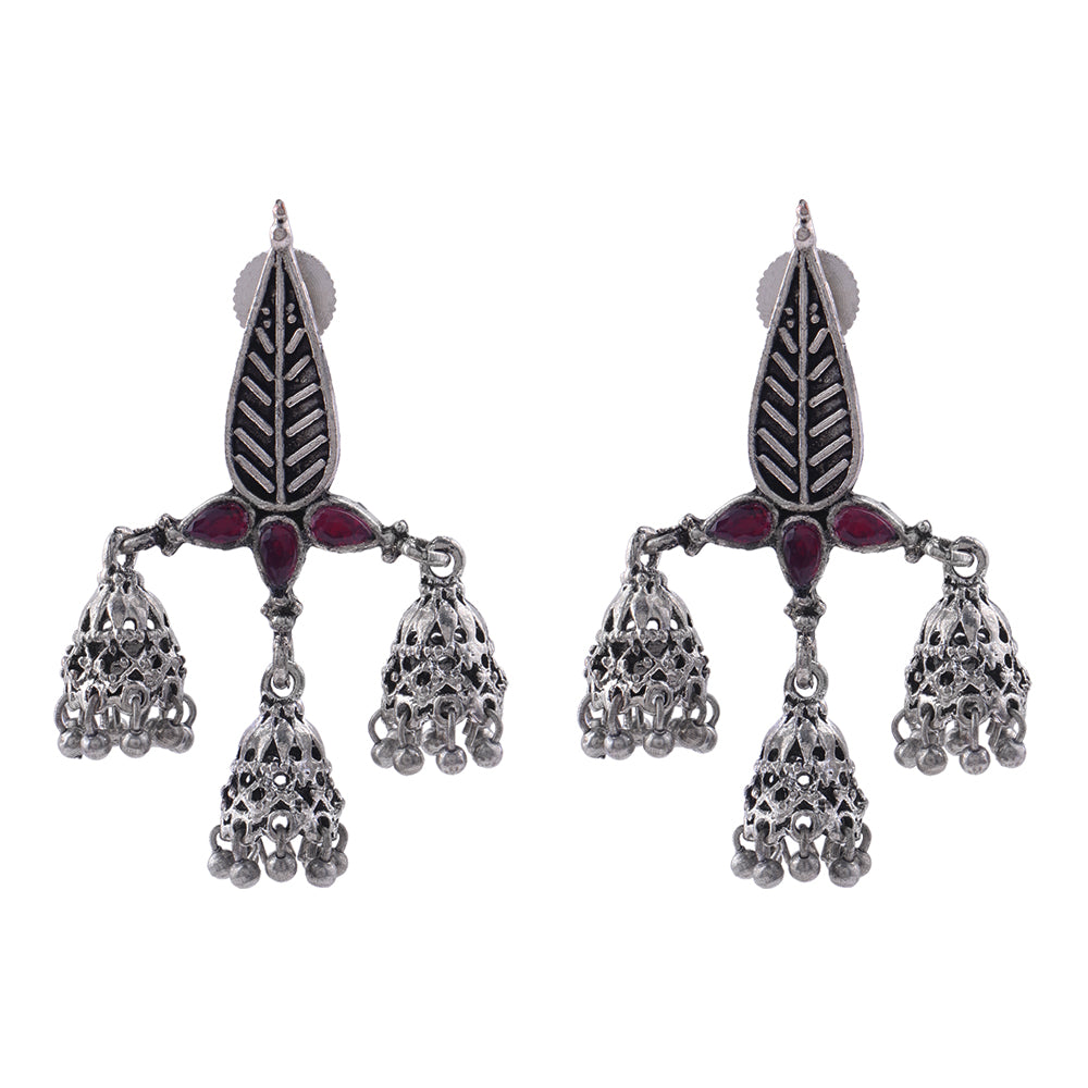Tri-Leaf Jhumki earrings (Red)