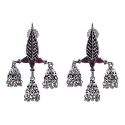 Tri-Leaf Jhumki earrings (Red)