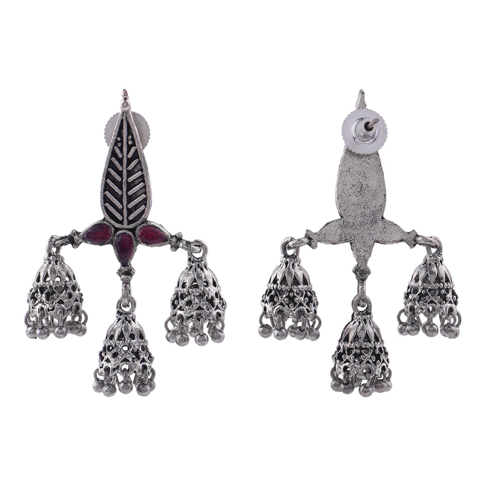 Tri-Leaf Jhumki earrings (Red)