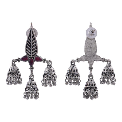 Tri-Leaf Jhumki earrings (Red)