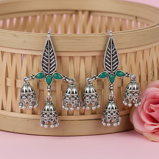 Tri-Leaf Jhumki earrings (Green)