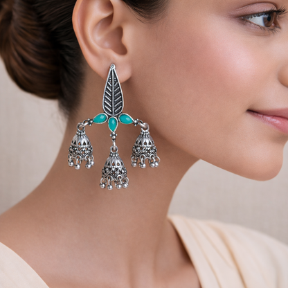 Tri-Leaf Jhumki earrings (Green)