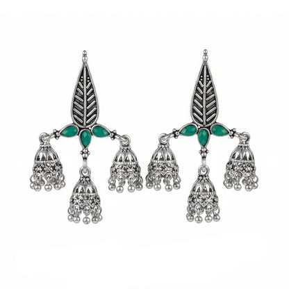 Tri-Leaf Jhumki earrings (Green)