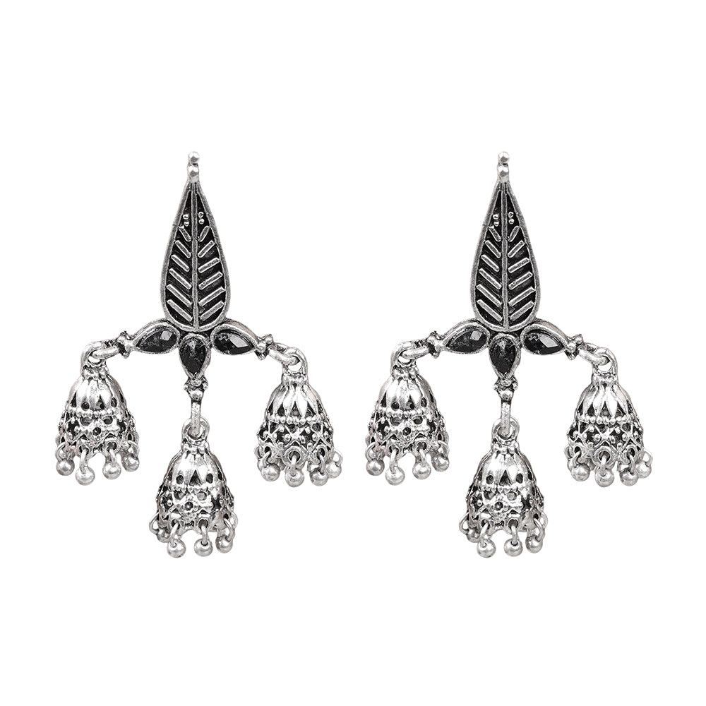 Tri-Leaf Jhumki earrings (Black)