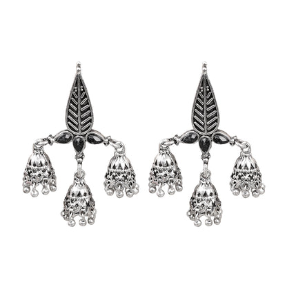 Tri-Leaf Jhumki earrings (Black)