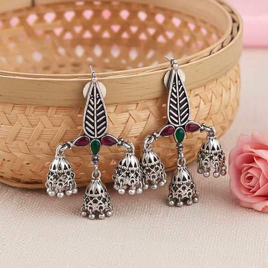 Tri-Leaf Jhumki earrings (Multicolored)