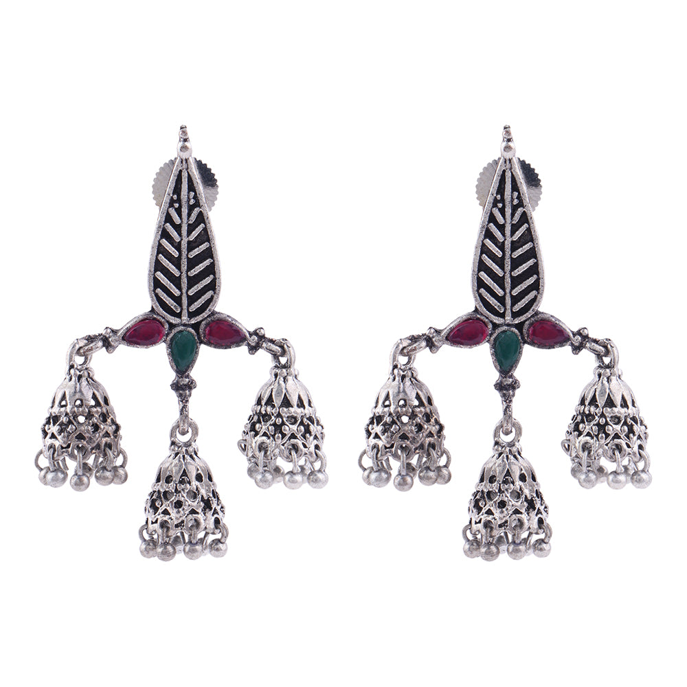 Tri-Leaf Jhumki earrings (Multicolored)