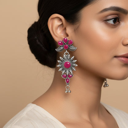 Peacock glow stone studded dangler earrings &FloraSun dangler earrings Combo set for Women and Girl