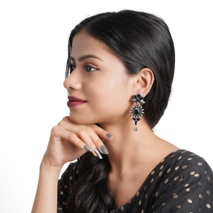 Kalash Kamal earring (Light Orange) FloraSun dangler earrings (Black) Combo set