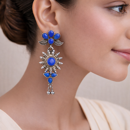 Kalash Kamal Jhumka earring (Light Orange)&FloraSun dangler earrings (Blue) Combo set