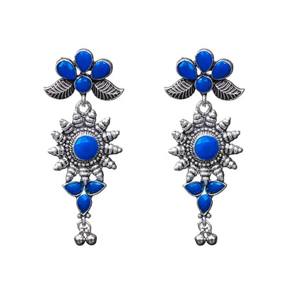 Royal Triple Bell Layered Jhumka Earring (Black) FloraSun dangler earrings (Blue) Combo set