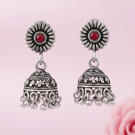 Garden gorgeousness Jhumki arrings (Red)