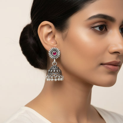 Garden gorgeousness Jhumki arrings (Red)