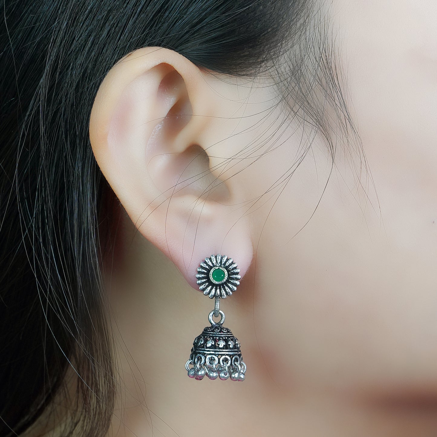 Garden gorgeousness Jhumki arrings (Green)