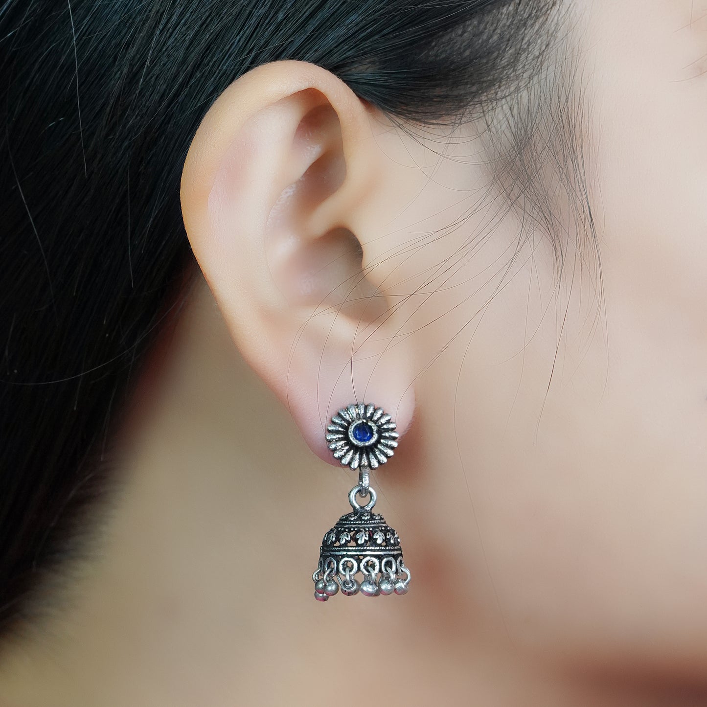Garden gorgeousness Jhumki arrings (Blue)