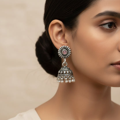Garden gorgeousness Jhumki arrings (Baby Pink)