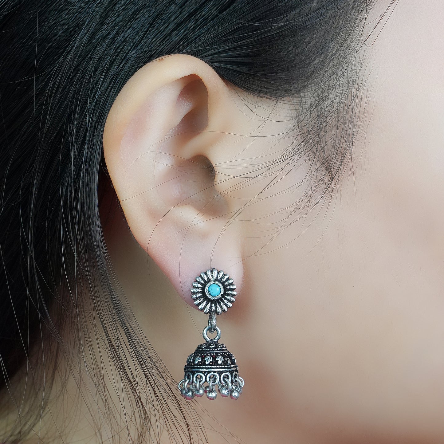 Garden gorgeousness Jhumki arrings (Sky Blue)