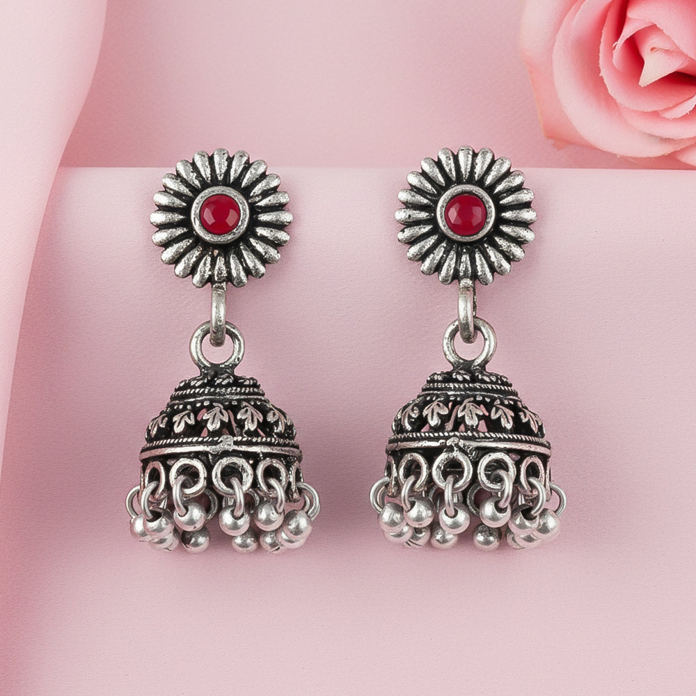 Garden gorgeousness Jhumki arrings (Dark Red)
