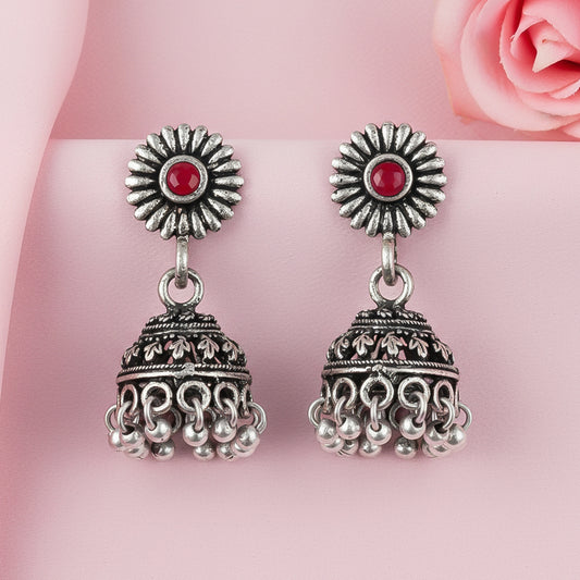 Garden gorgeousness Jhumki arrings (Dark Red)