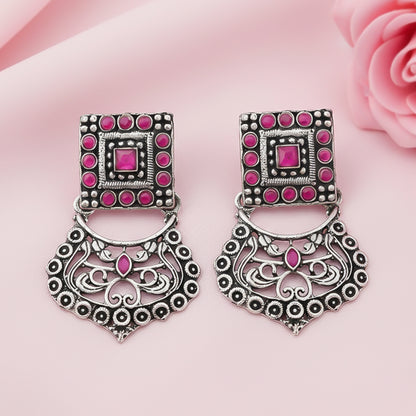 Glitter Grid Dangler Earring (Red)