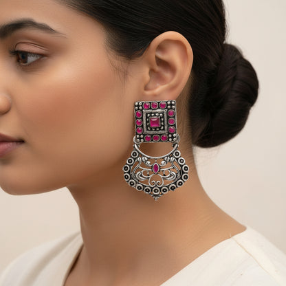 Glitter Grid Dangler Earring (Red)