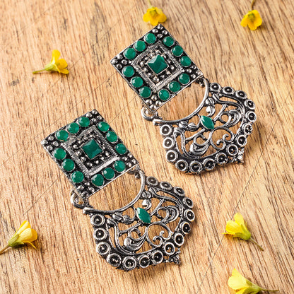 Glitter Grid Dangler Earring (Green)