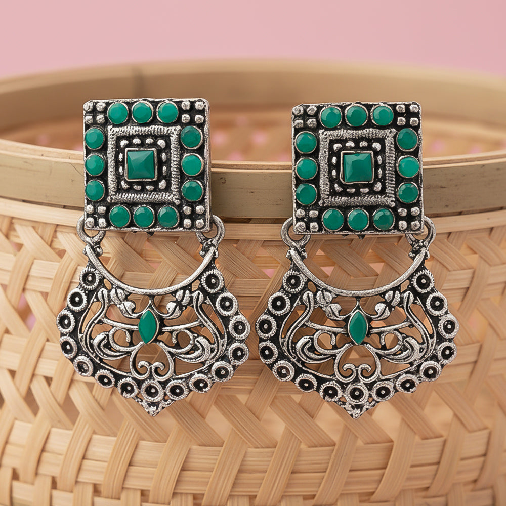Glitter Grid Dangler Earring (Green)