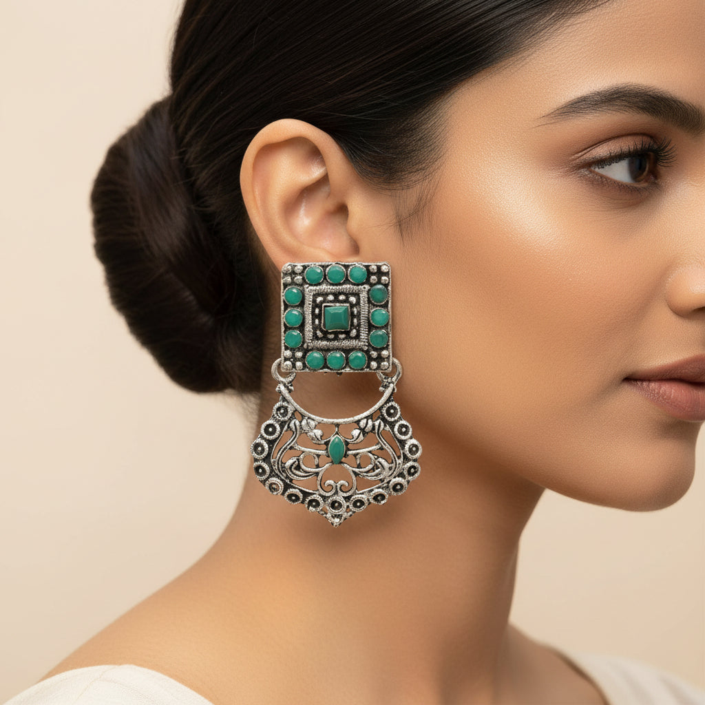 Glitter Grid Dangler Earring (Green)