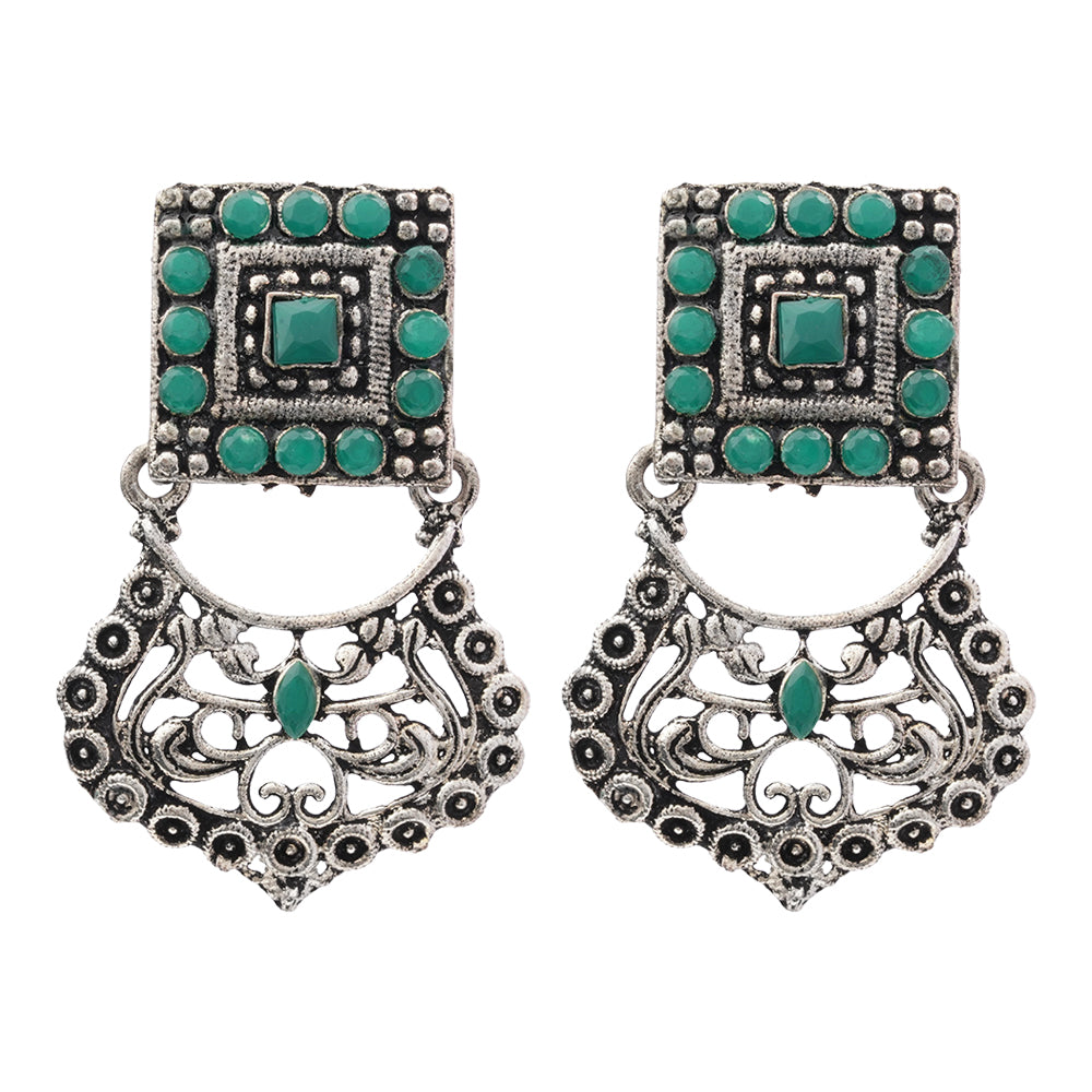 Glitter Grid Dangler Earring (Green)