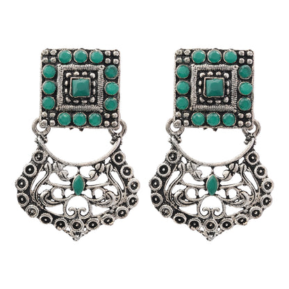 Glitter Grid Dangler Earring (Green)