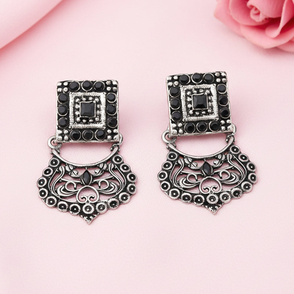 Glitter Grid Dangler Earring (Black)