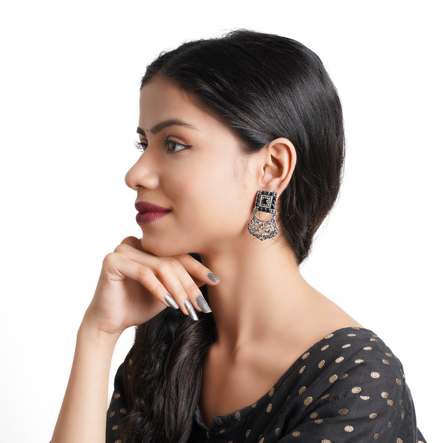 Glitter Grid Dangler Earring (Black)