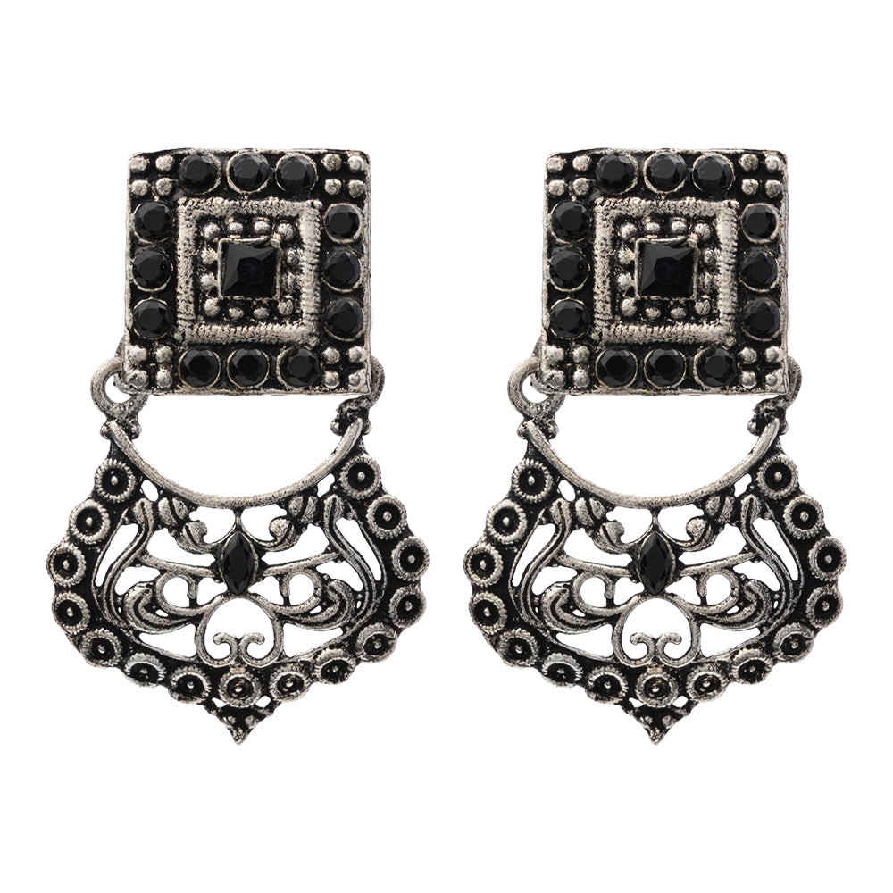 Glitter Grid Dangler Earring (Black)