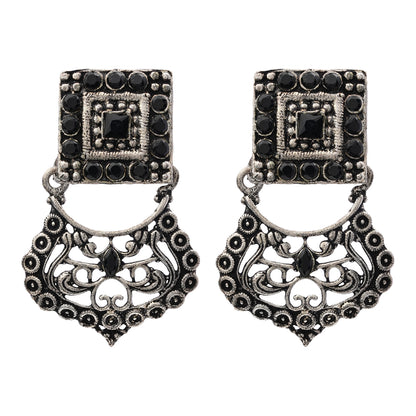 Glitter Grid Dangler Earring (Black)