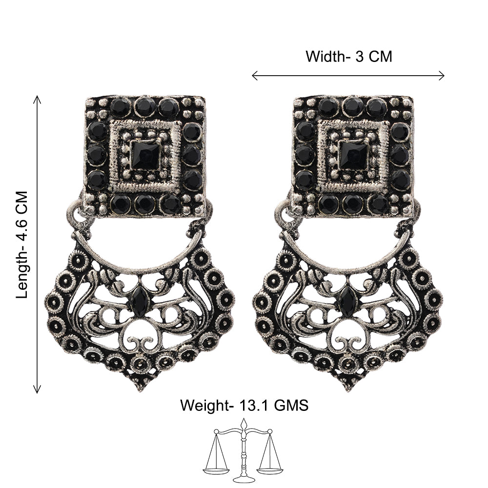 Glitter Grid Dangler Earring (Black)