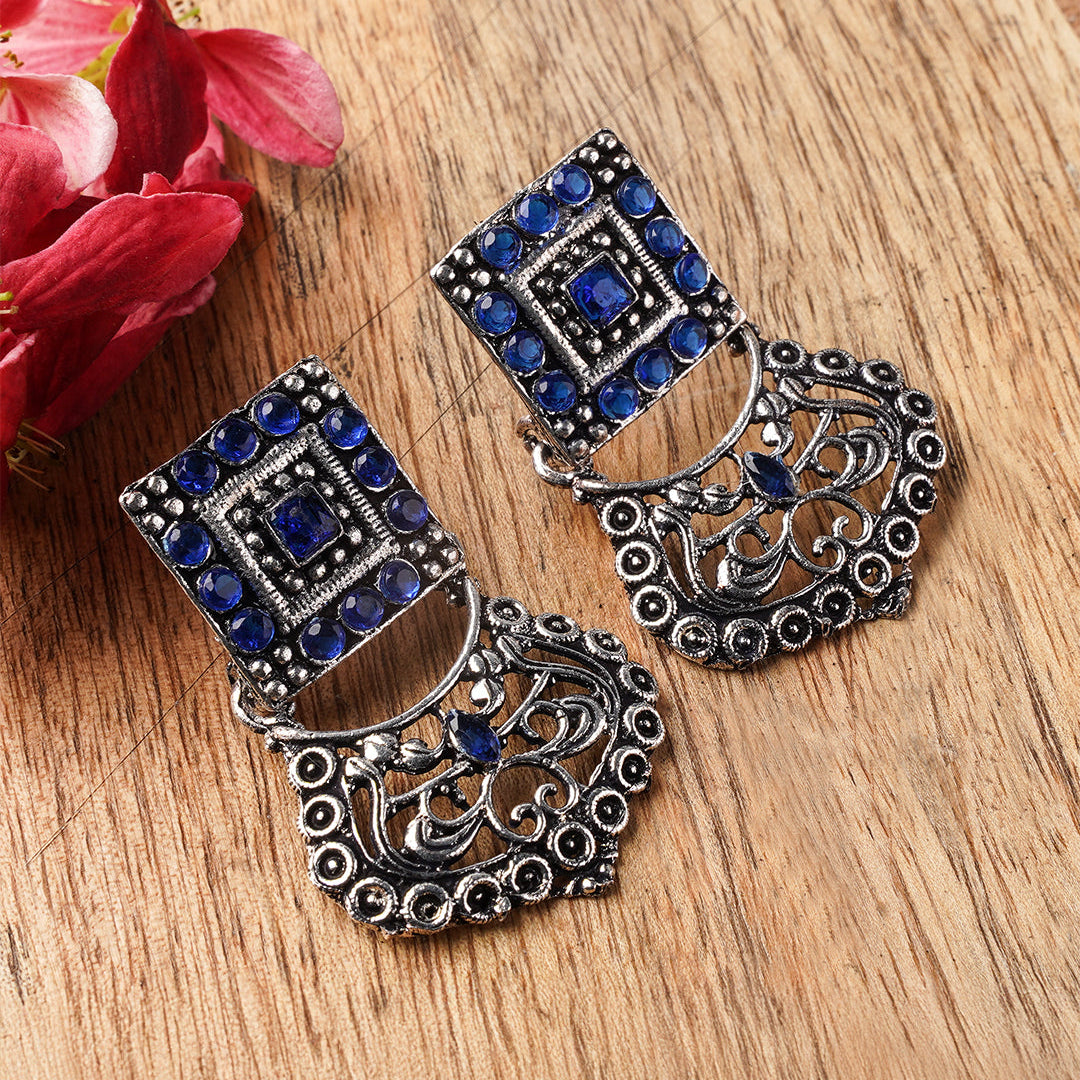 Glitter Grid Dangler Earring (Blue)