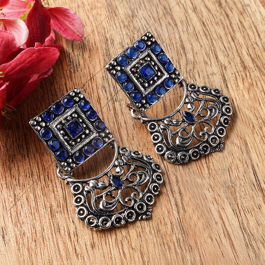 Glitter Grid Dangler Earring (Blue)