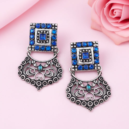 Glitter Grid Dangler Earring (Blue)
