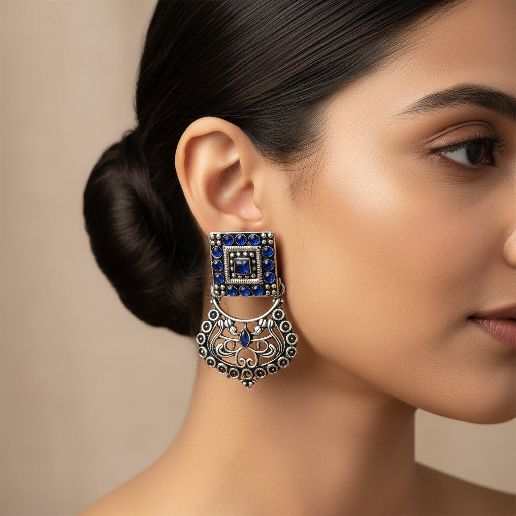 Glitter Grid Dangler Earring (Blue)