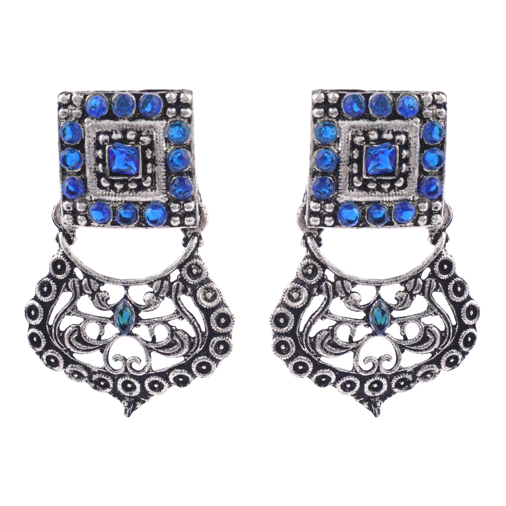 Glitter Grid Dangler Earring (Blue)