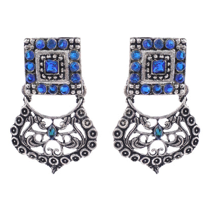 Glitter Grid Dangler Earring (Blue)