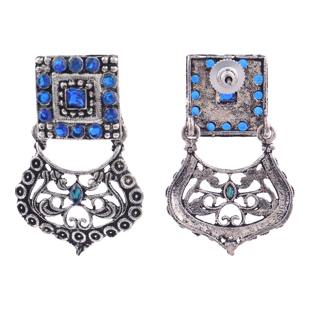Glitter Grid Dangler Earring (Blue)