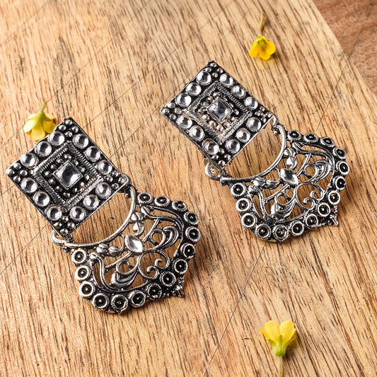 Glitter Grid Dangler Earring (White)
