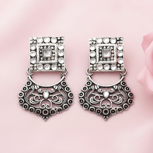 Glitter Grid Dangler Earring (White)