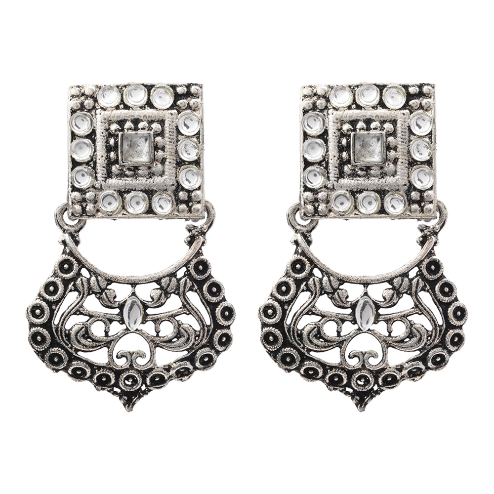 Glitter Grid Dangler Earring (White)