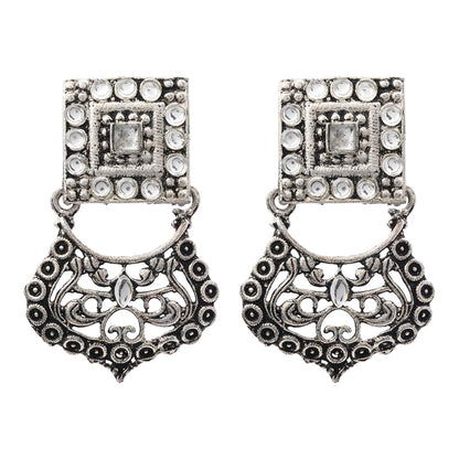 Glitter Grid Dangler Earring (White)
